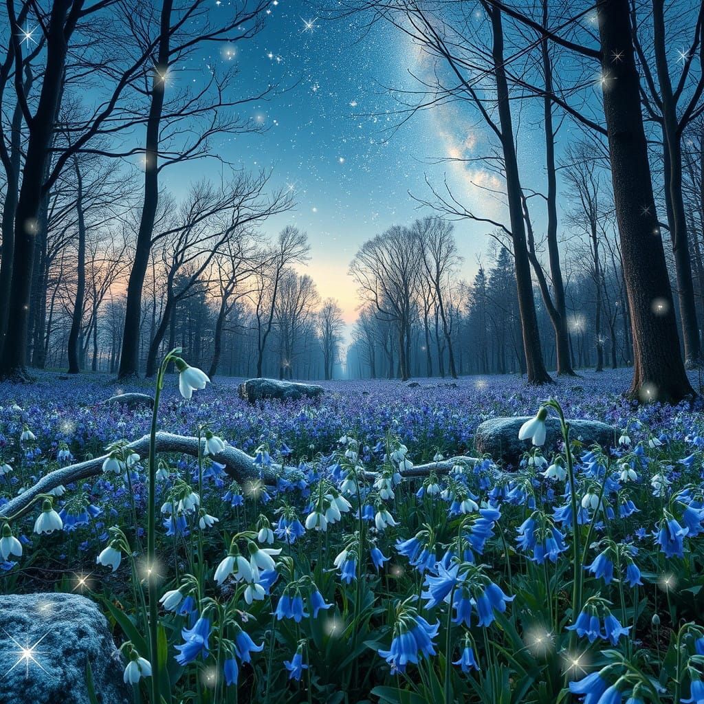 Subconscious Renewal: Serene Collage of Snowdrops, Stars, an...