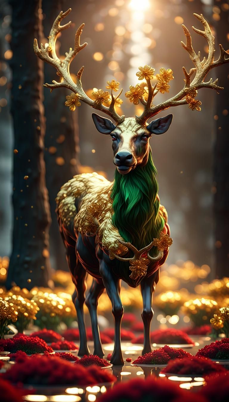 Reindeer in Glistening Metal Flake Field: 3D Render