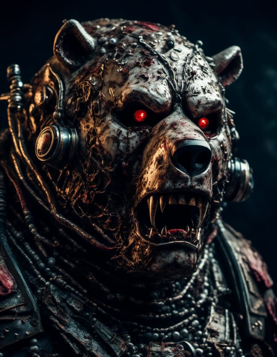Macabre Zombie Bear Robot Portrait