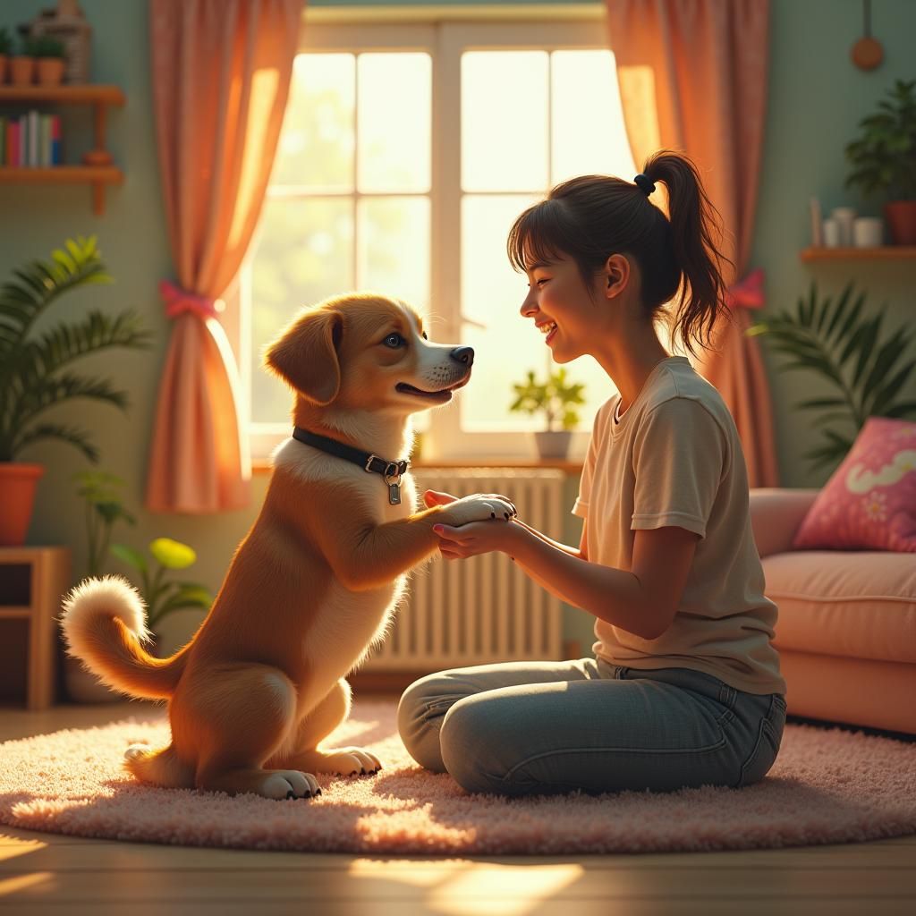 Joyful Dog and Owner in Fantastical Indoor Playground