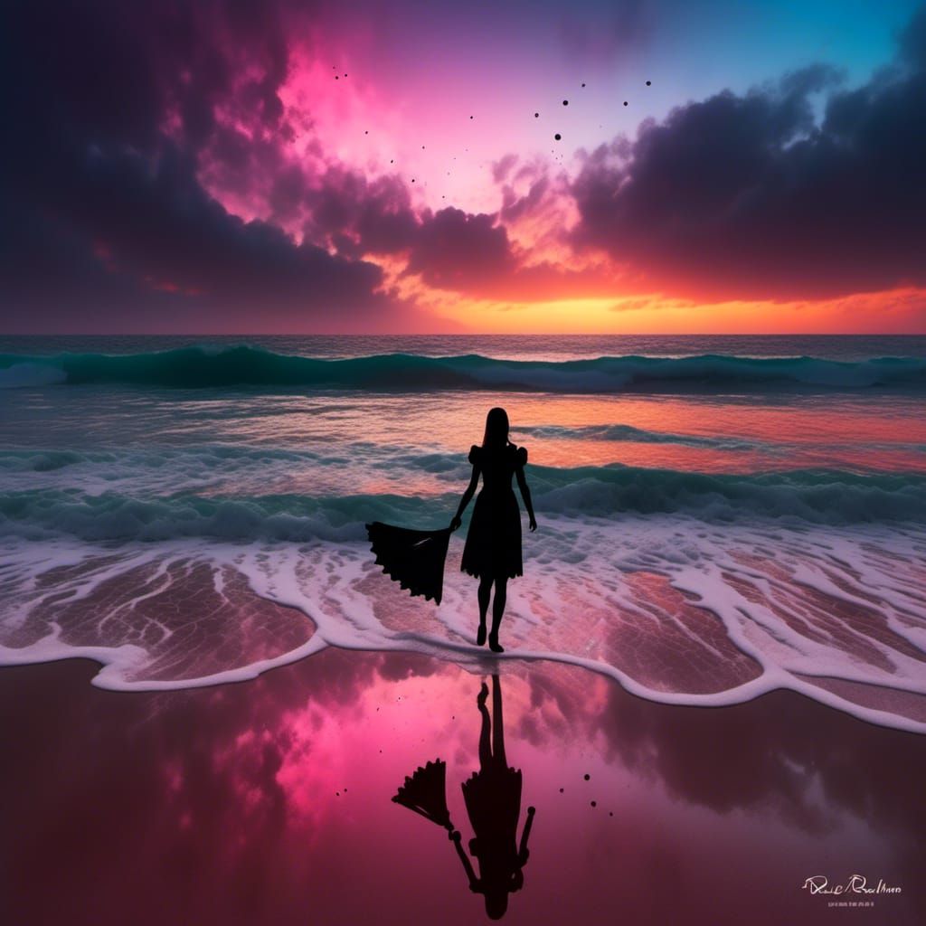 Rainbow Beach Silhouette: Vibrant Coastal Art