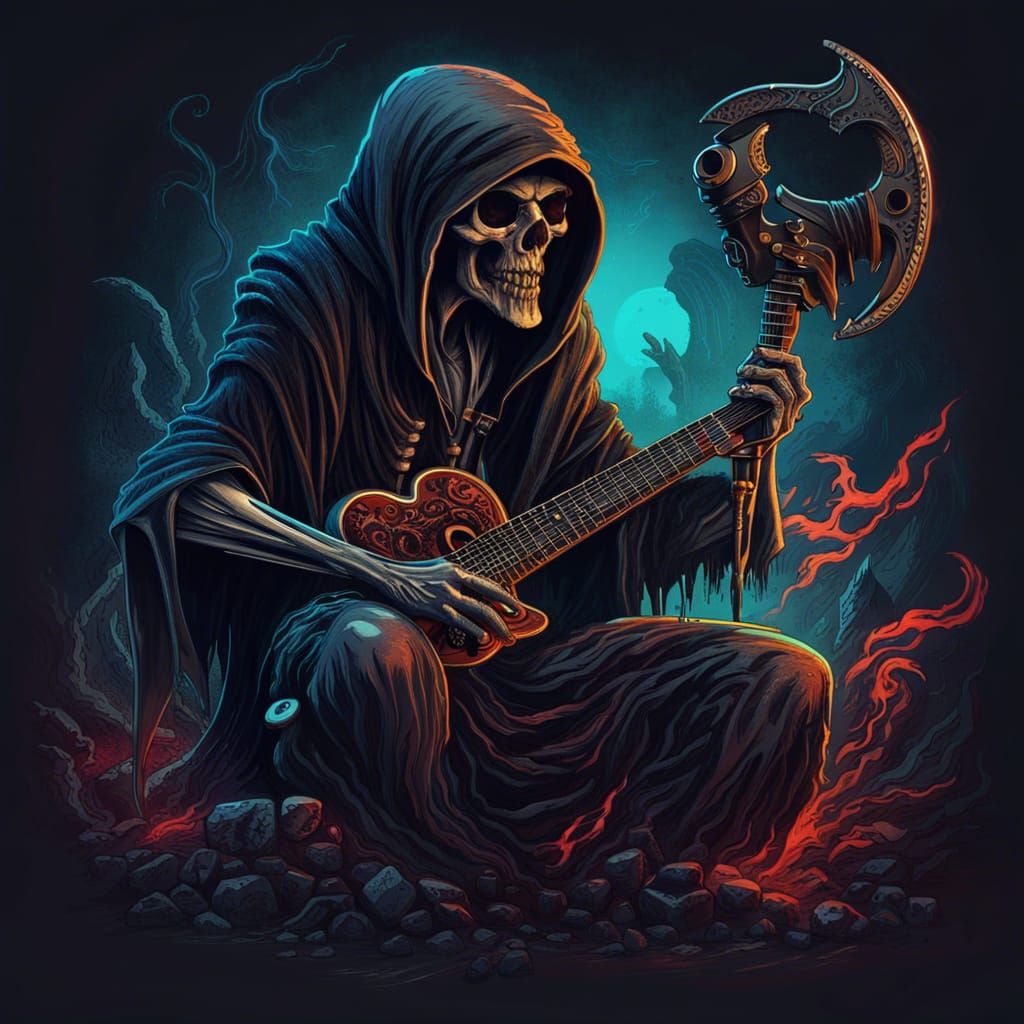 Grim Reaper Rocking Out in Noir Style
