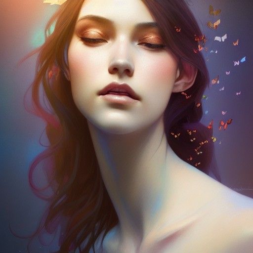 Detailed Butterfly Portrait in Art Nouveau Style