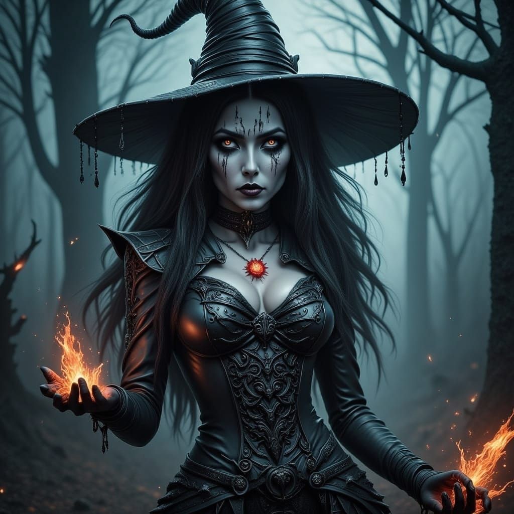 Mystical Chaos Witch in Cyberpunk Aesthetic