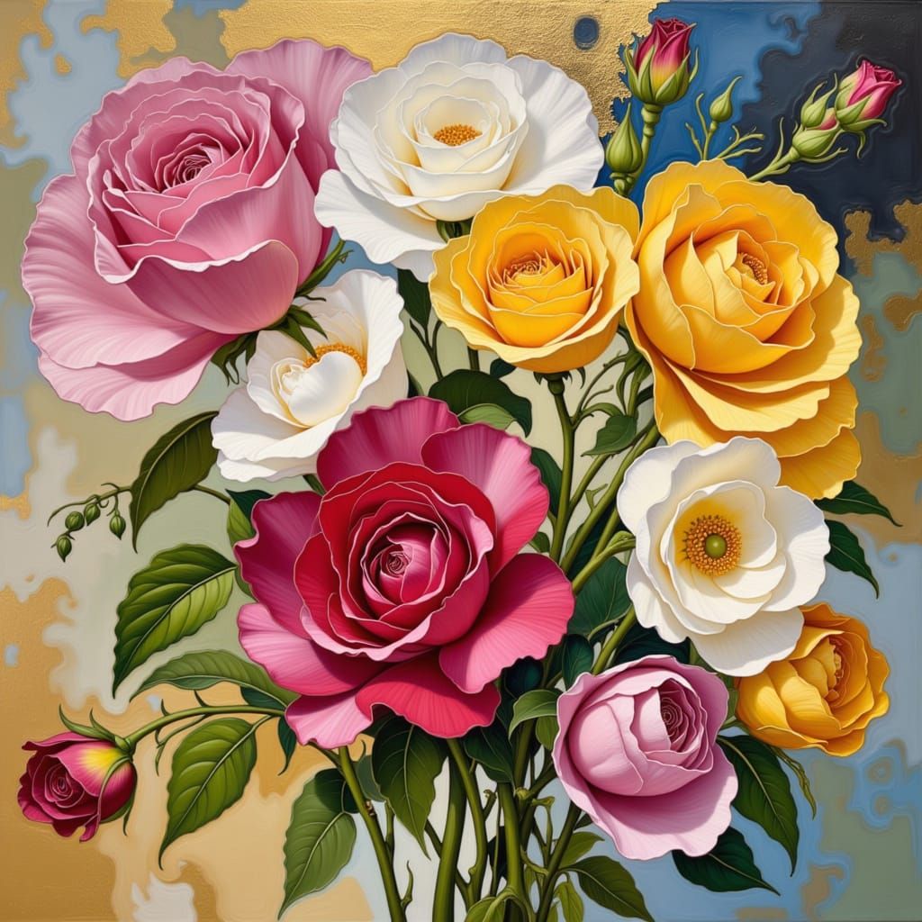 Vibrant Roses in Assorted Colors with Gold Foil Accents
