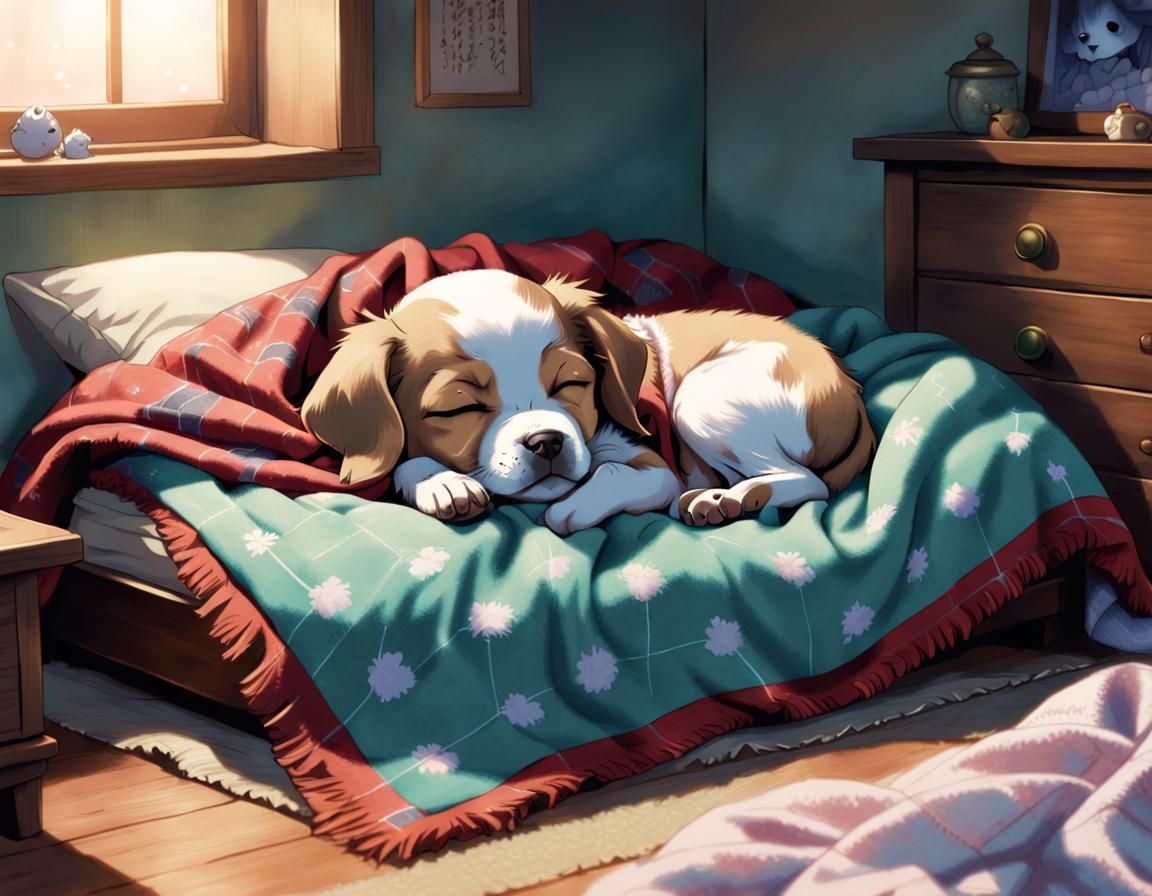 Puppy Sleeping Peacefully in Anime Style