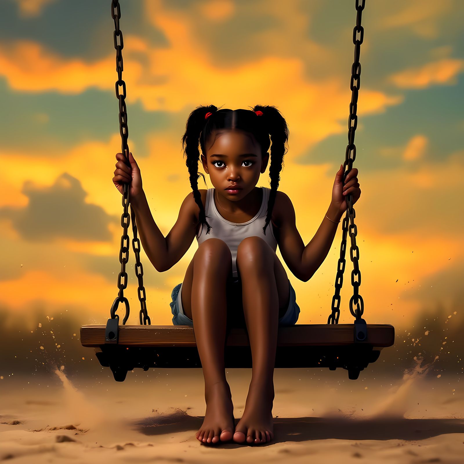 African American Girl Swing in Hyperrealistic Splash Art