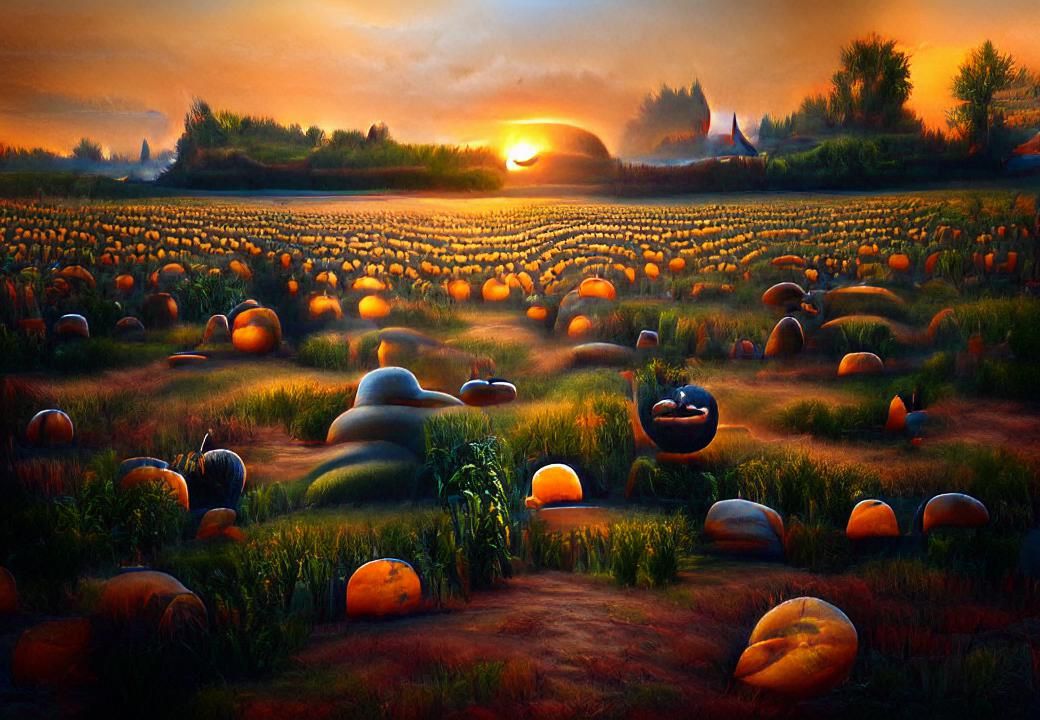 Autumnal Pumpkin Field at Twilight