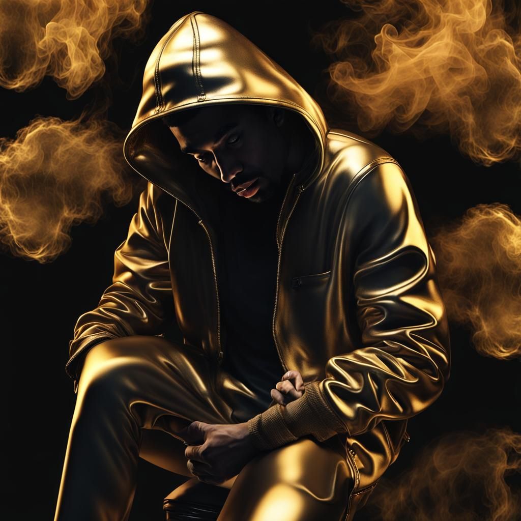 Rap Artist Silhouette with Golden Smoke, 3D Render