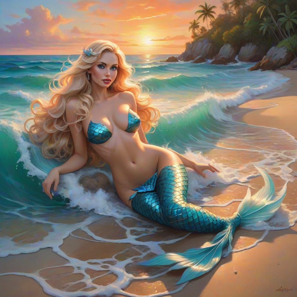 Siren Song of the Ocean in Seductive Oil Painting