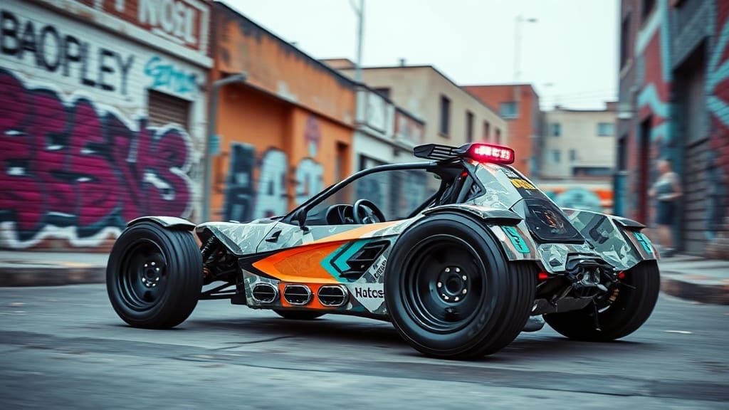 Futuristic Cyberpunk Buggy in Brutalist City