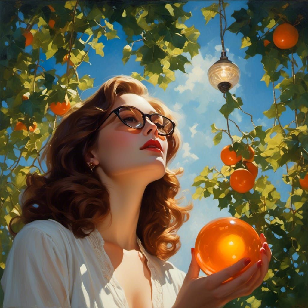 Woman Reaching for Light in Oil Painting Style