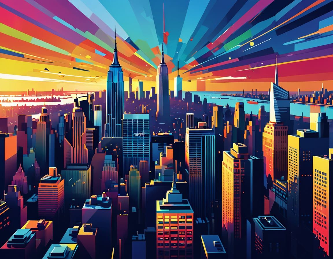 New York City Skyline in WPAP Art Style