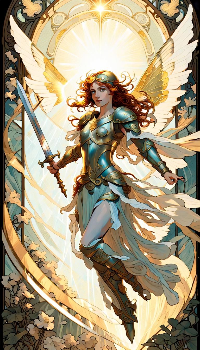 Armored Fairy Descends in Art Nouveau Style
