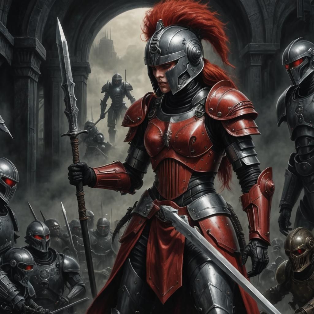 Woman Gladiator in Synthwave Charcoal Style