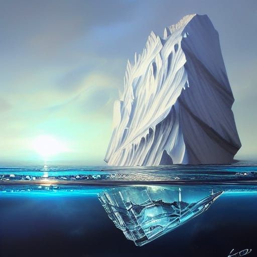 Ship and Iceberg in Glass Jar, Detailed Oil Painting