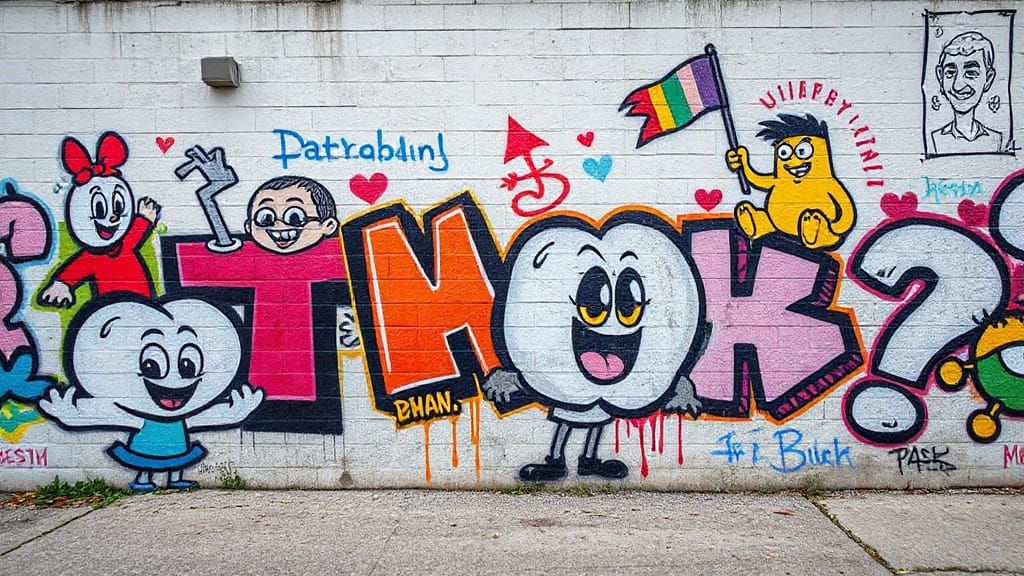 Cartoon Graffiti Mural on Urban Wall