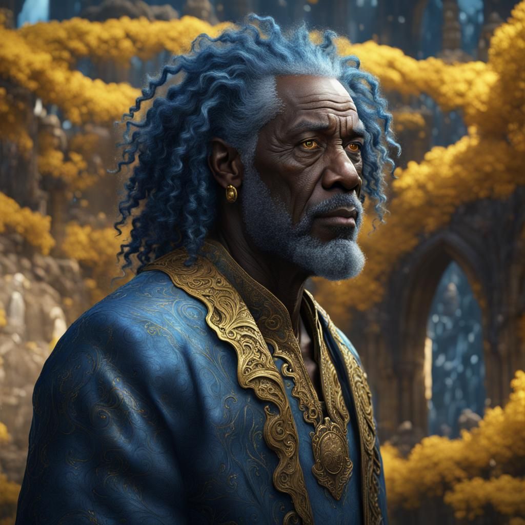 Fantastical Portrait of Man with Blue Hair