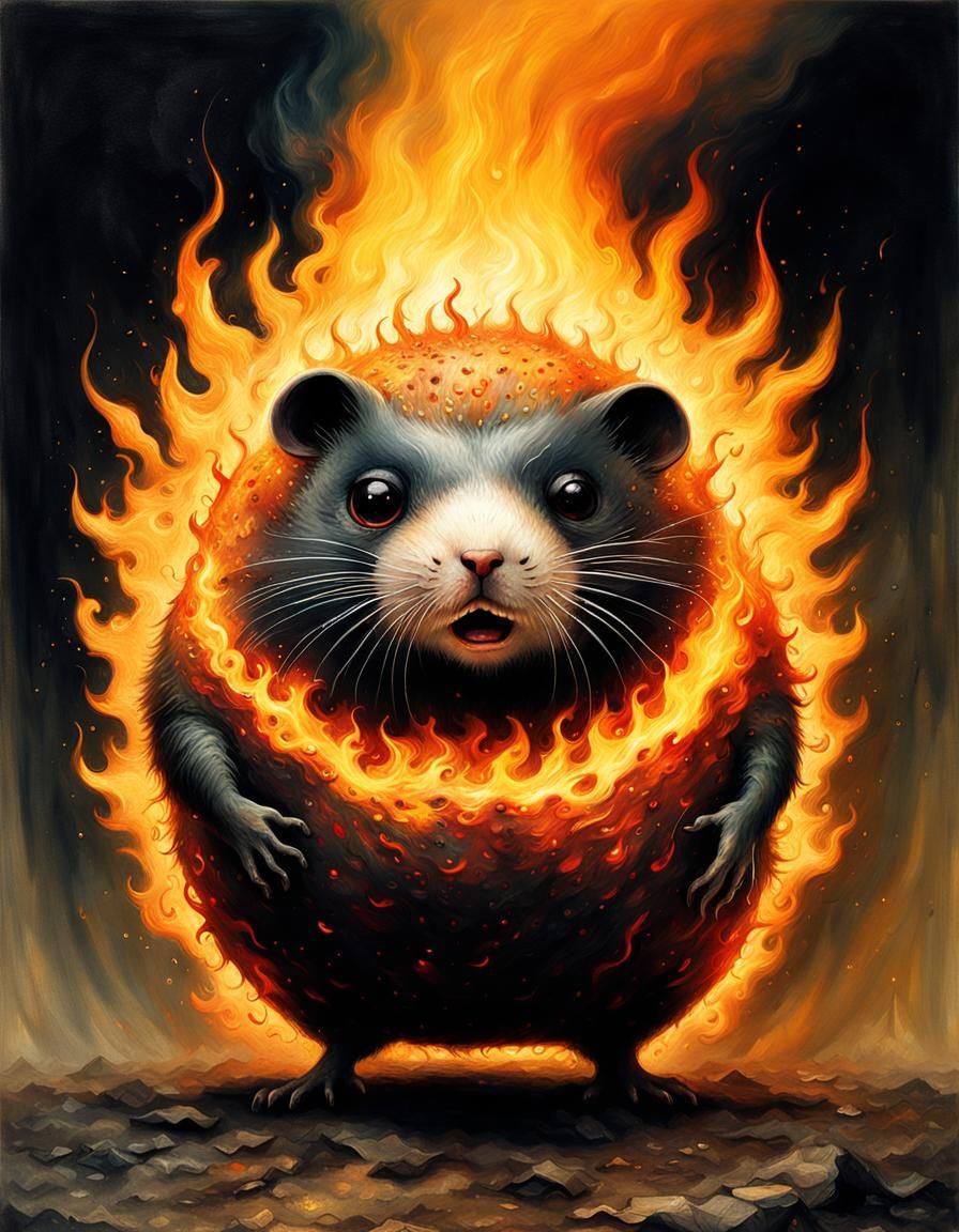 Flaming Lemming Portrait in Surrealist Style