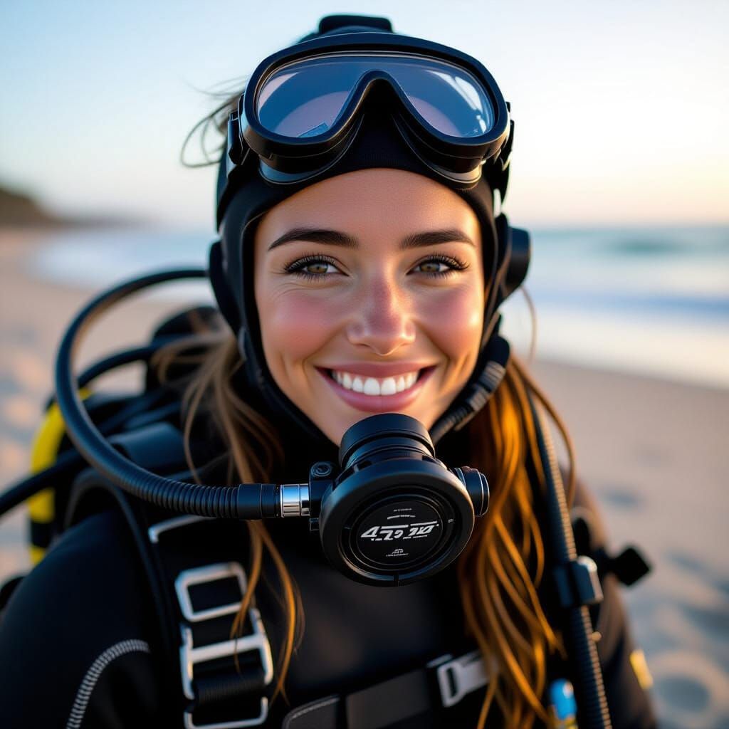 Alexandra in Diving Suit with Warm Smile