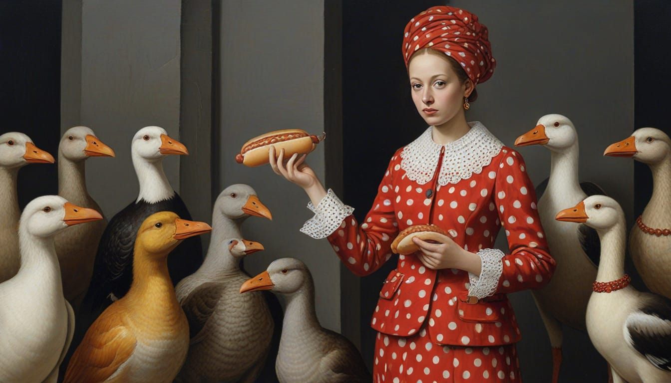 Surrealist Woman with Goose in Renaissance Style
