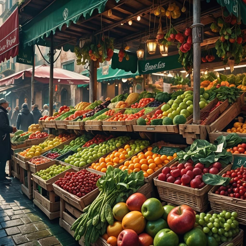 Venetian Market Stall with Hyperdetailed Produce