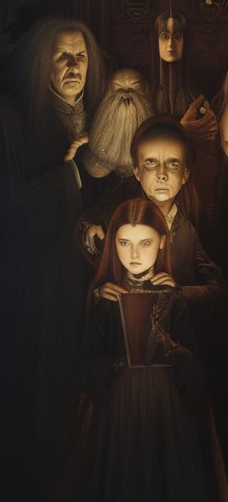 Addams Family Portrait in a Dark Surreal Style