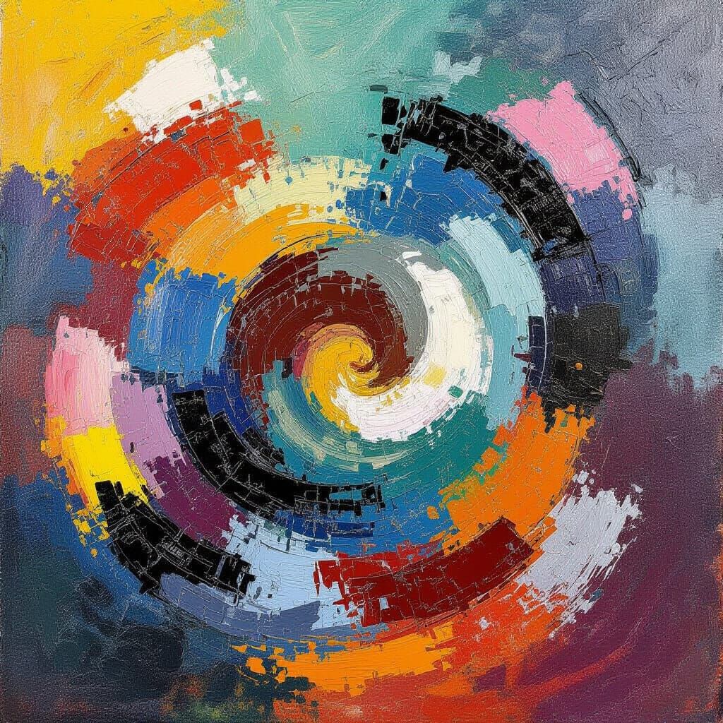 Vibrant Mosaic Fragments in Gouache Impasto Style