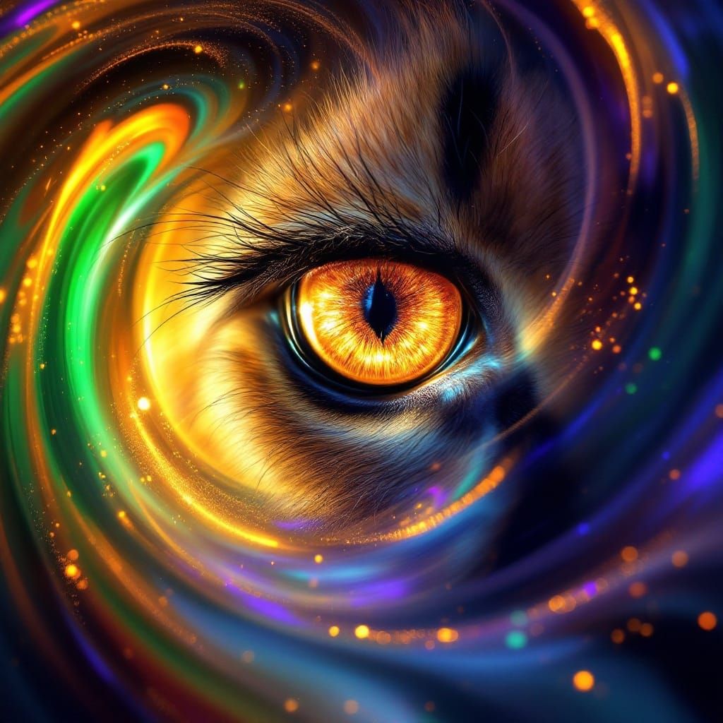 Majestic Cheetah's Eye in Whirling Iridescent Dreamscape