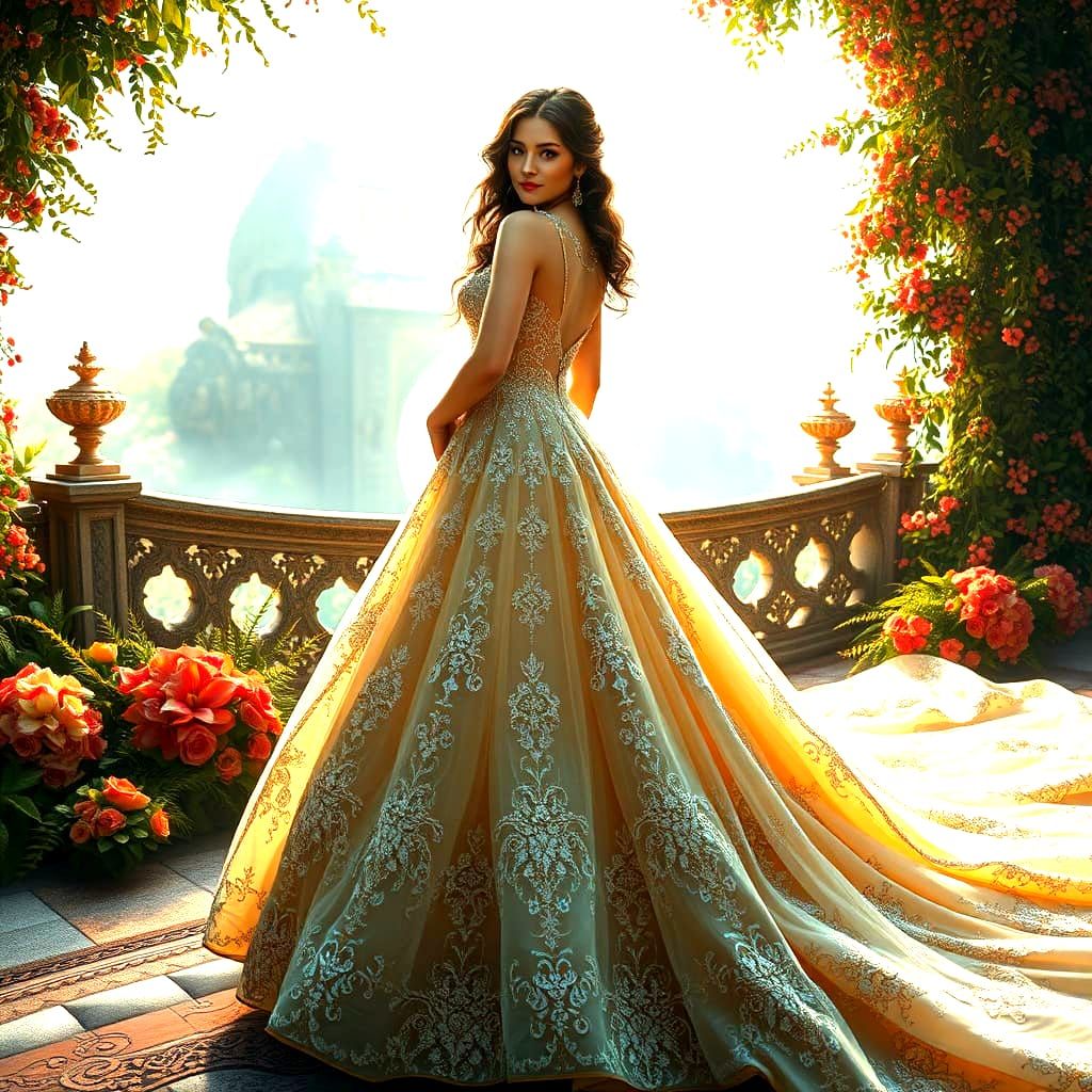 Fantastical Woman in Elegant Floral Lace Wedding Dress with ...