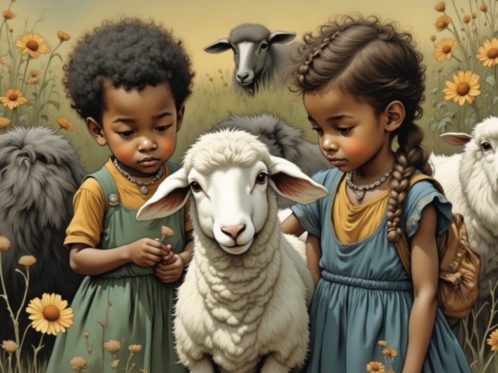 Cute Siblings Petting Sheep on Farm