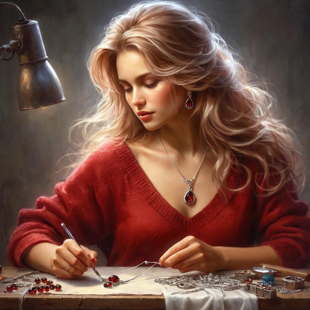 Silver and Garnet Necklace Creation in Digital Painting