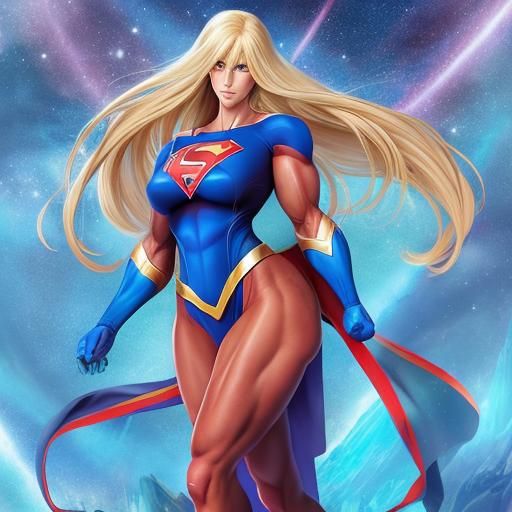 Supergirl with Gigantic Muscles in Anime Style