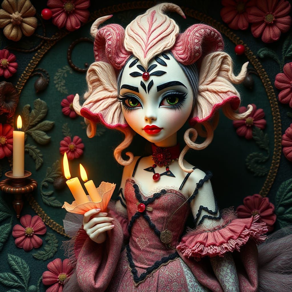 Hyperdetailed Patchwork Tiger Lily Doll in Steam-Nouveau