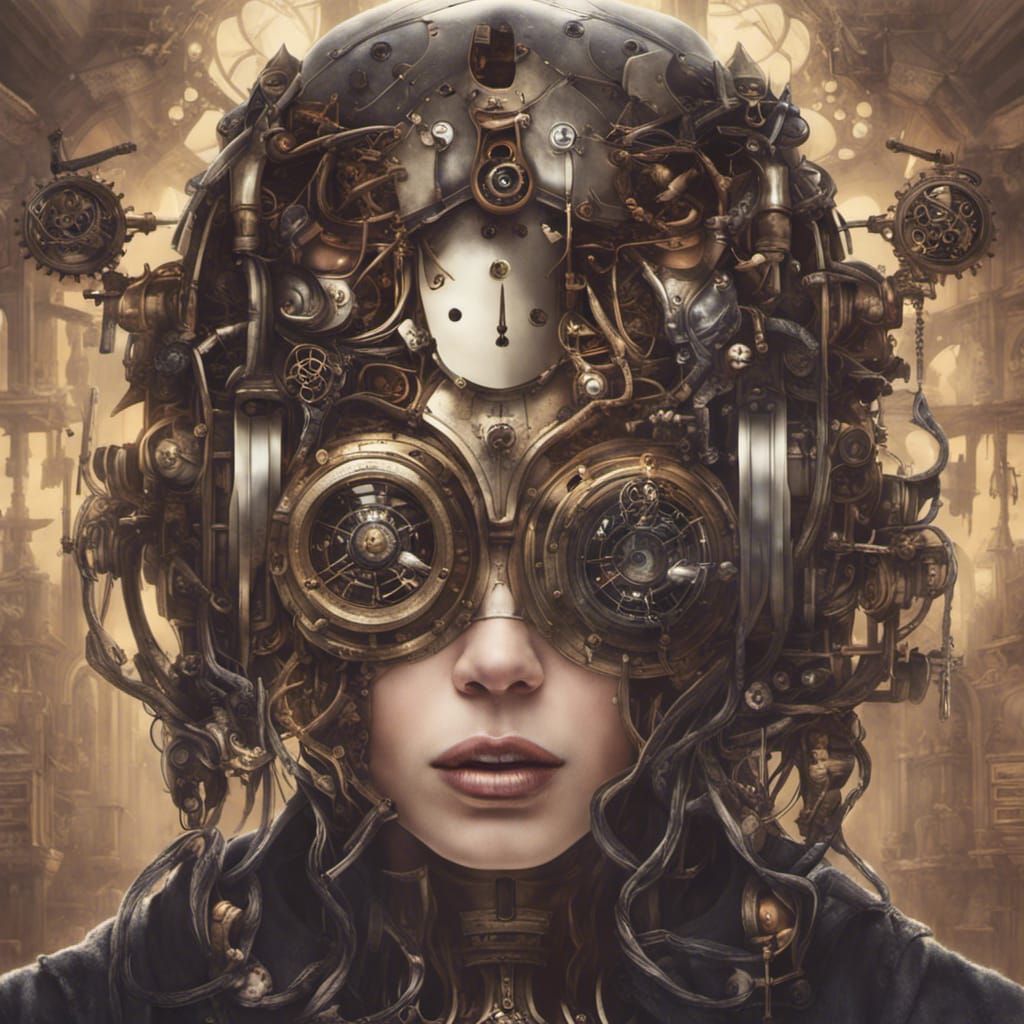 Steampunk Cybernetic Goddess Emerges from Phone