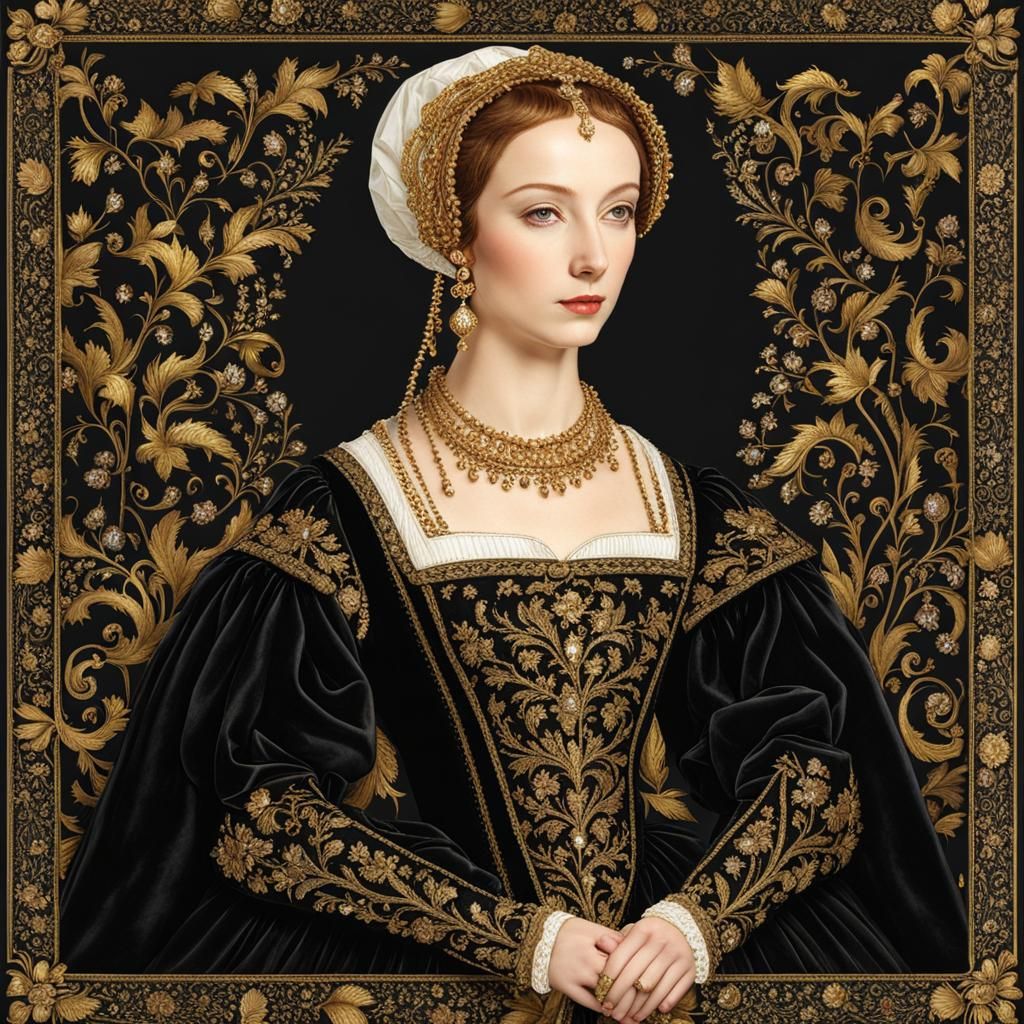 Renaissance Dress: Black Gown with Gold Embroidery