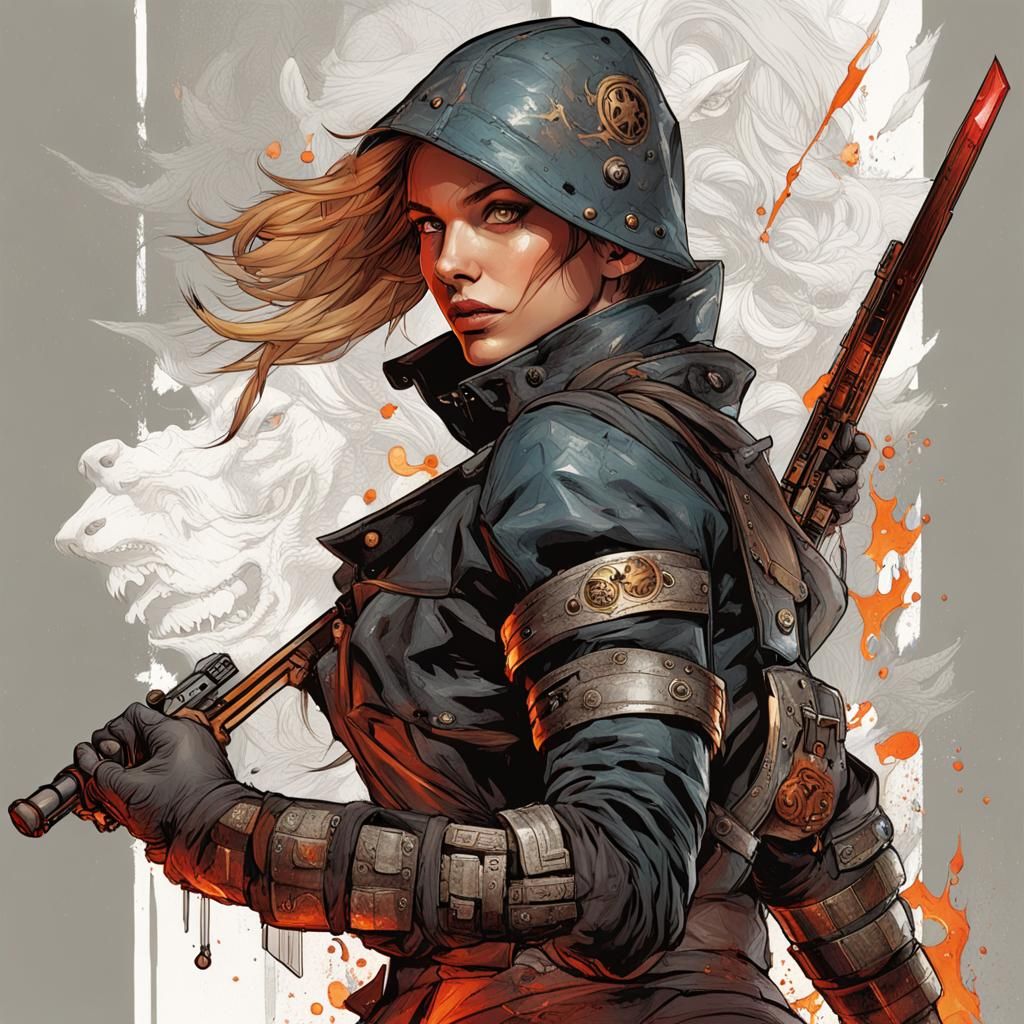 Bioluminescent Warrior Woman with Fire Whips