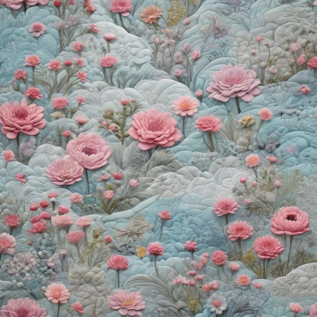 Beautiful Garden in Quilted Art Style
