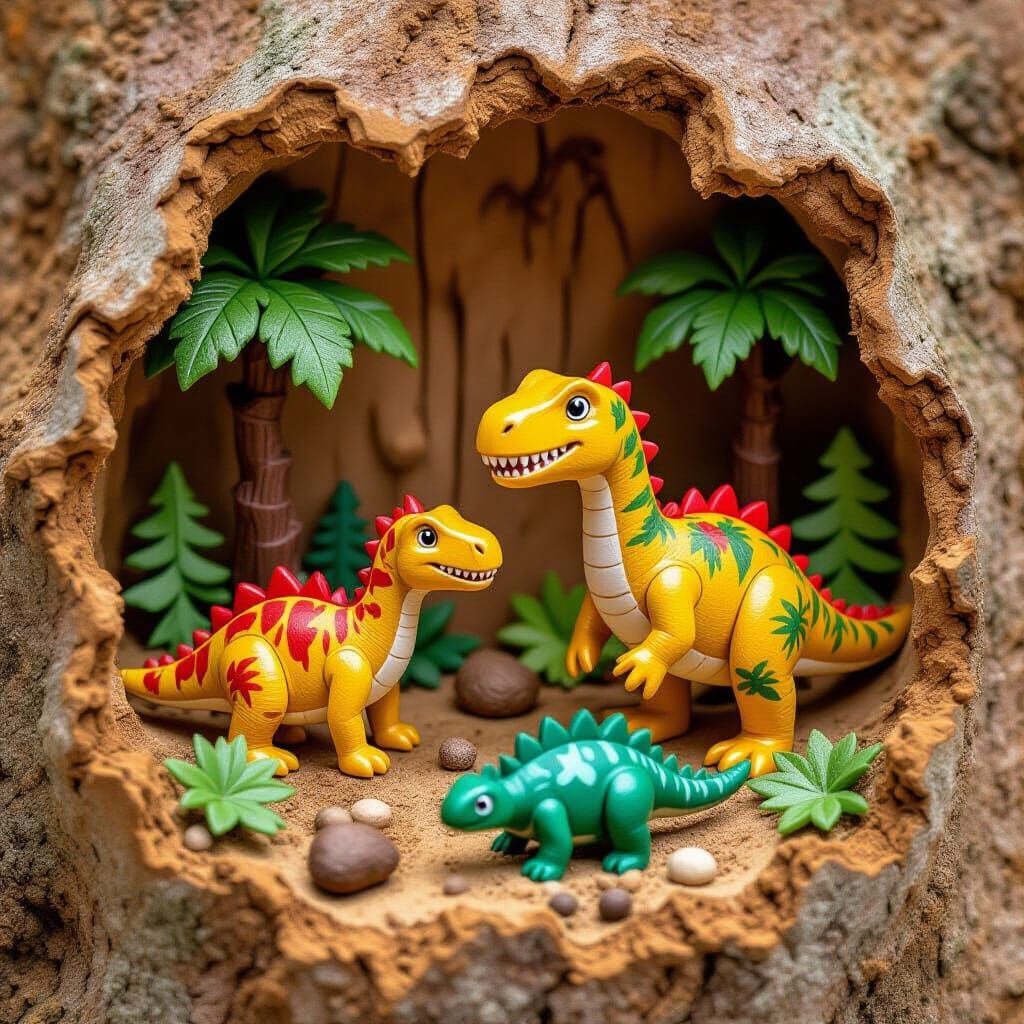 Playmobil Dinosaurs Carved in Wood With Earthy Tones