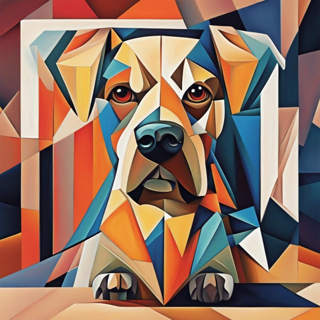 Cubist Dog in Geometric Art Deco Style