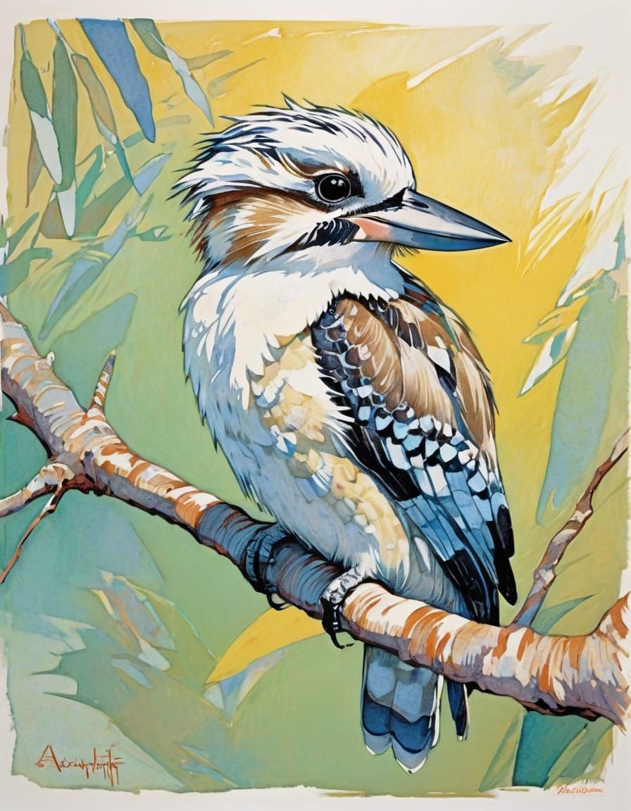 Vibrant Australian Kookaburra Sketch in Triadic Colors