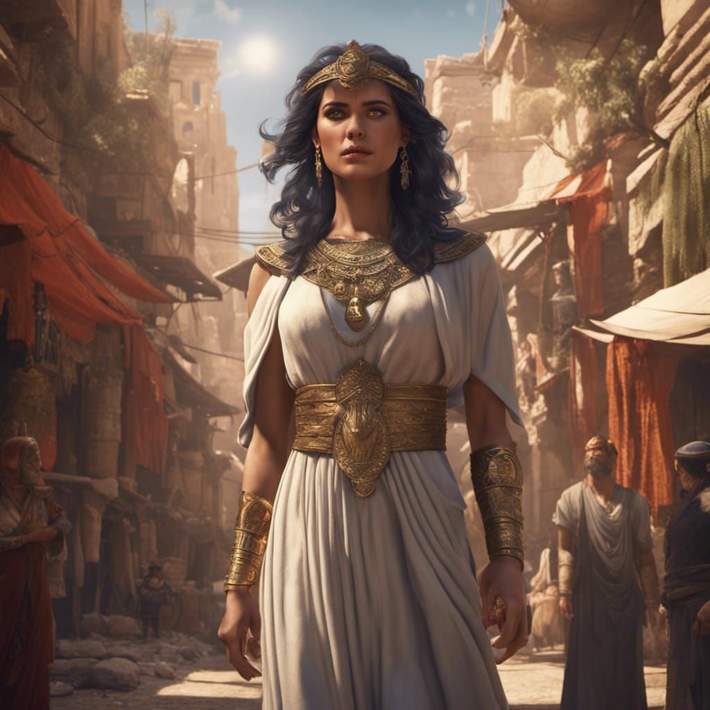 Roman Woman Trading in Egyptian City, Detailed Matte Paintin...