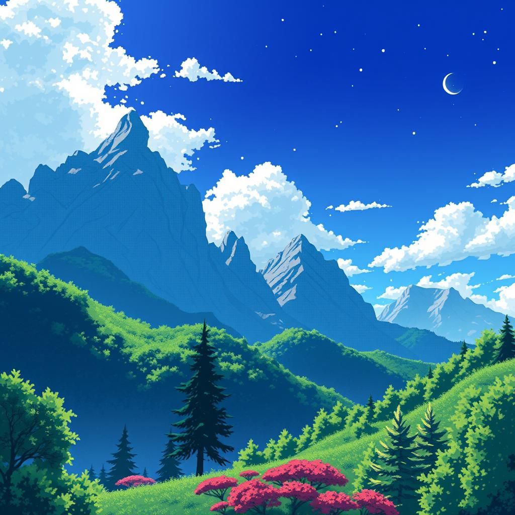 Pixelated Landscape in Anime Style