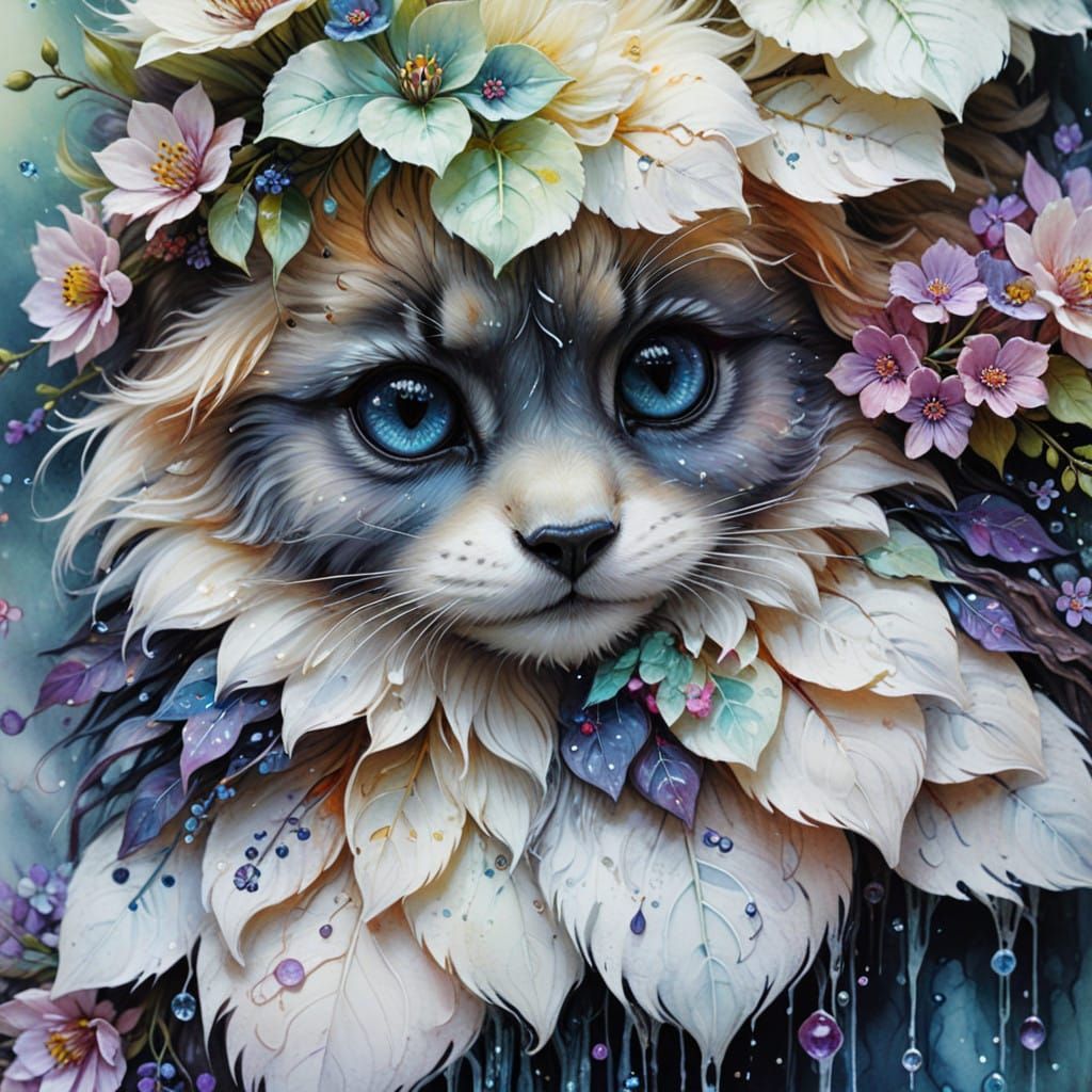 Enchanted Kitten in Whimsical Watercolor Fantasy