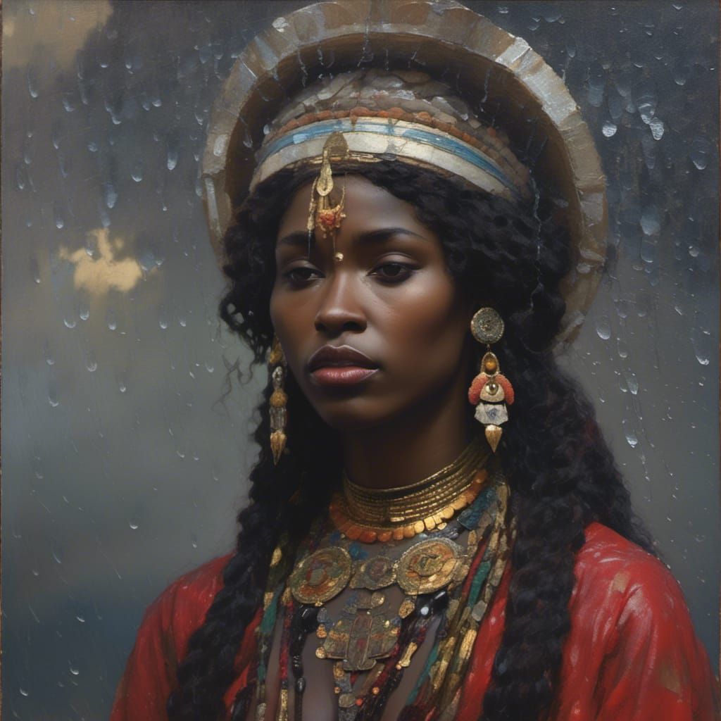 Mudjadji, Rain Queen Goddess in Pre-Raphaelite Style