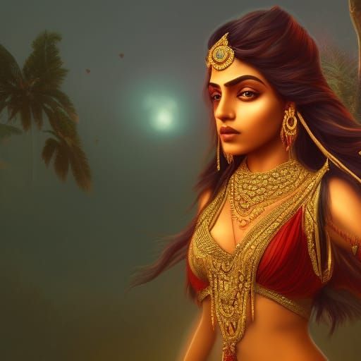 Beautiful Indian Girl in Detailed Matte Painting
