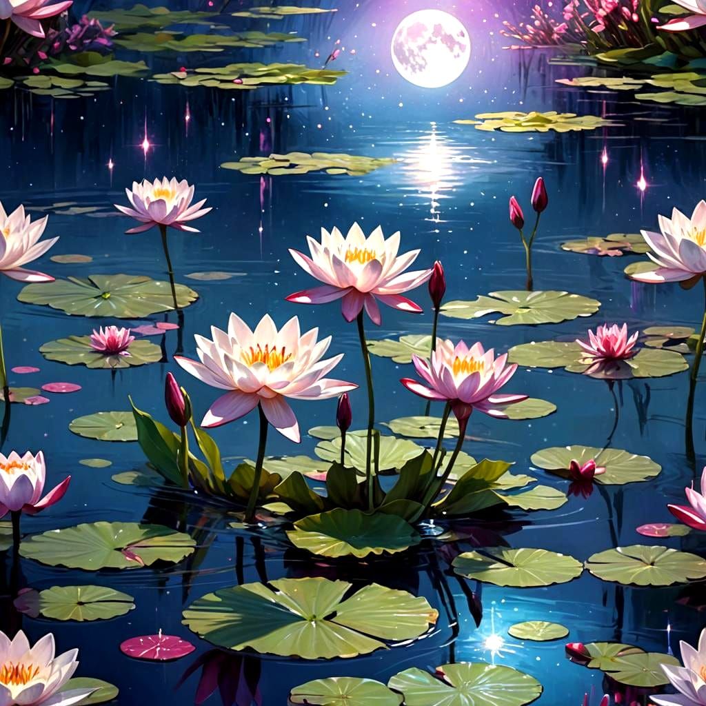 Water Lilies Dancing on Lake in Fantasy Concept Art