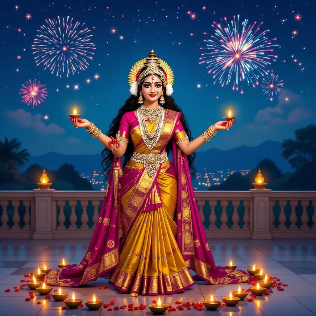 Ma Durga with Banarasi Saree and Diamond Jewelry