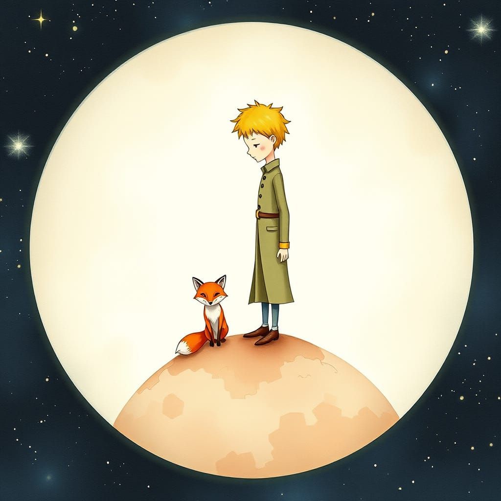 The Little Prince on a Tiny Planet with a Wise Fox