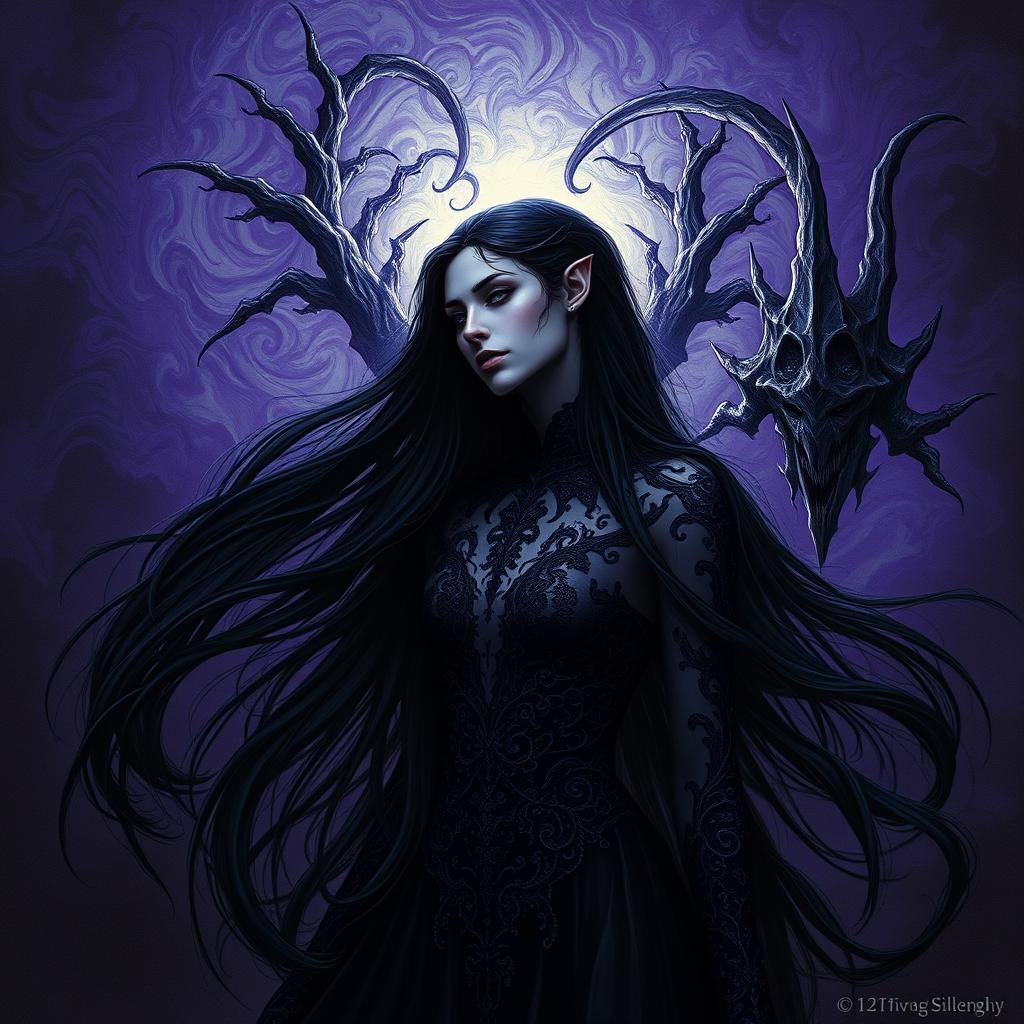 Mystical Woman with Fractal Background in Surreal Style